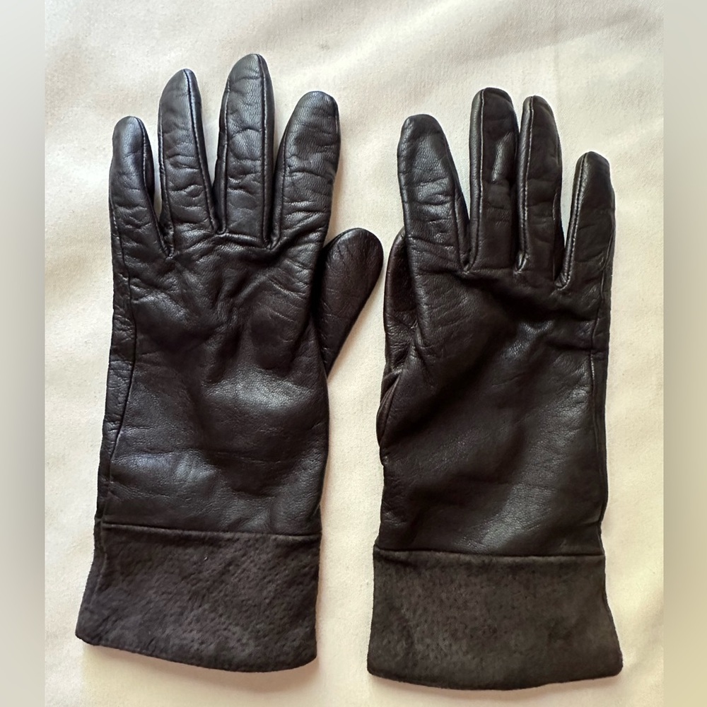 Women's Elegant Brown Leather with Suede Cuffs Gloves
